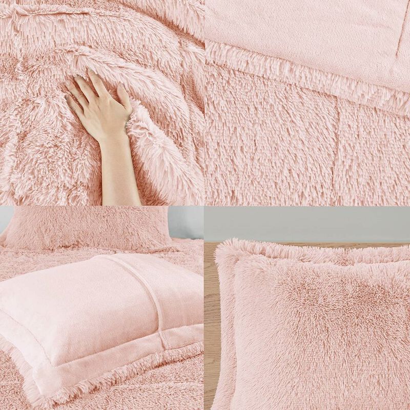 Hivvago King/CAL King Pink Blush Soft Sherpa Faux Fur 3 Piece Comforter Set with Shams