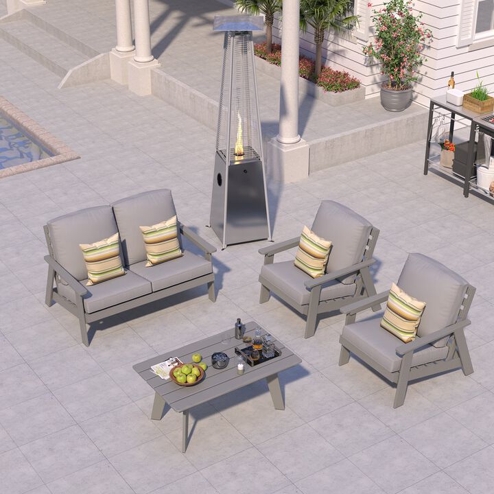 MONDAWE 5 Pieces Outdoor Seating Patio Conversation Set with Heater and Coffee Table
