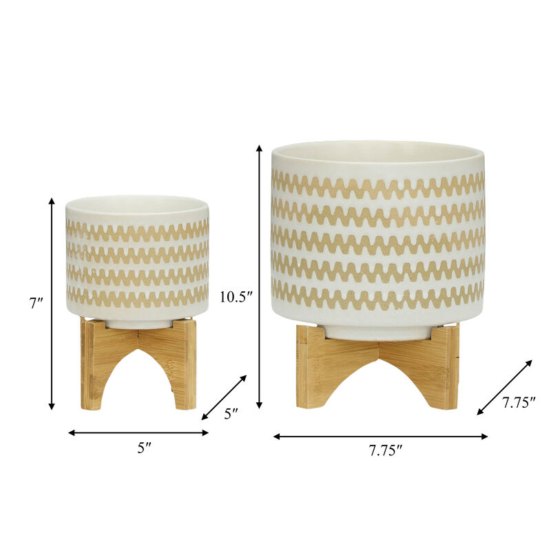 Zig-zag Planter with Stand, White Set