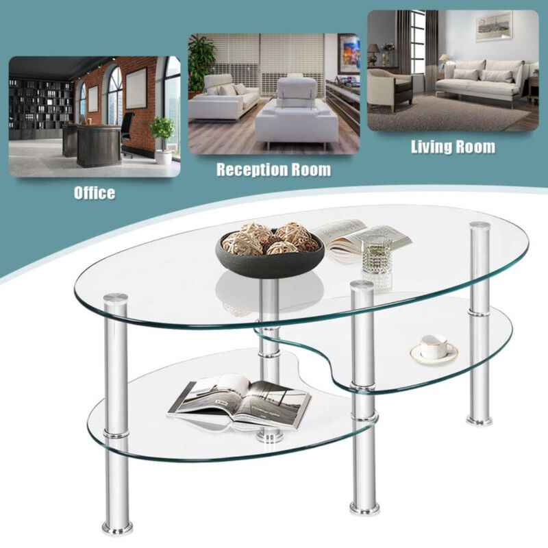 Hivvago Tempered Glass Oval Side Coffee Table