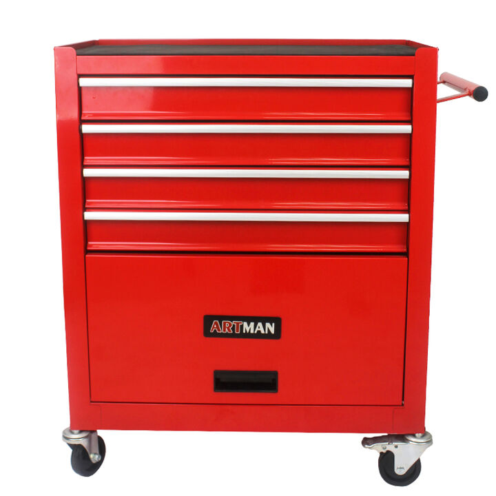 4 Drawers Multifunctional Red Tool Cart With Wheels