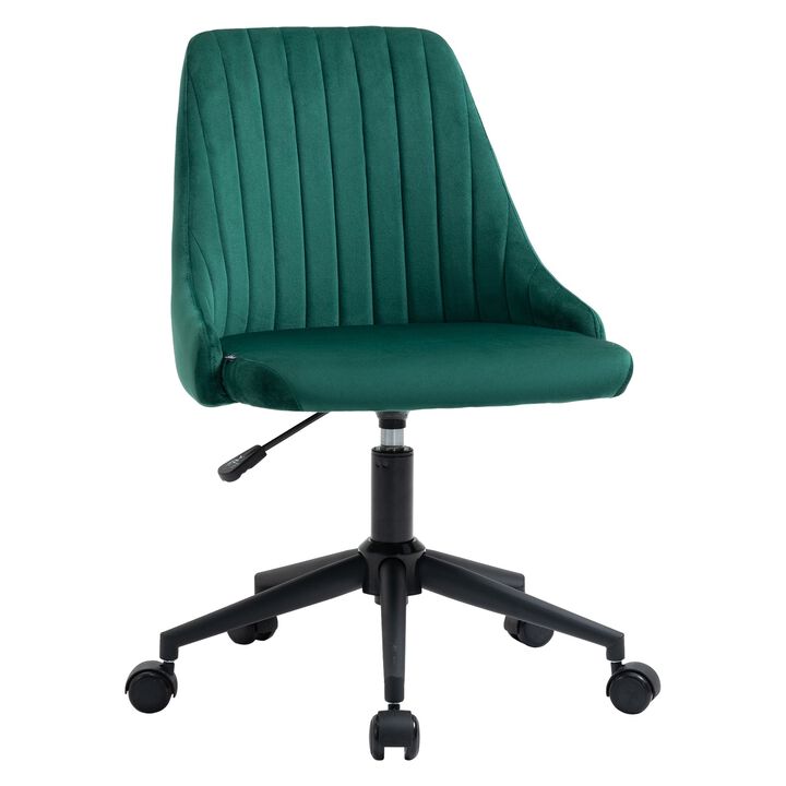 Green Workstation Seat: Velvet Swivel Mid-Back Chair for Home Office