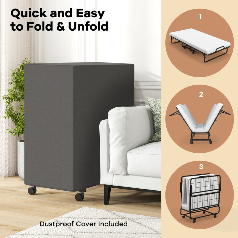 Twin Size Rollaway Guest Folding Bed with Pillow and Cover