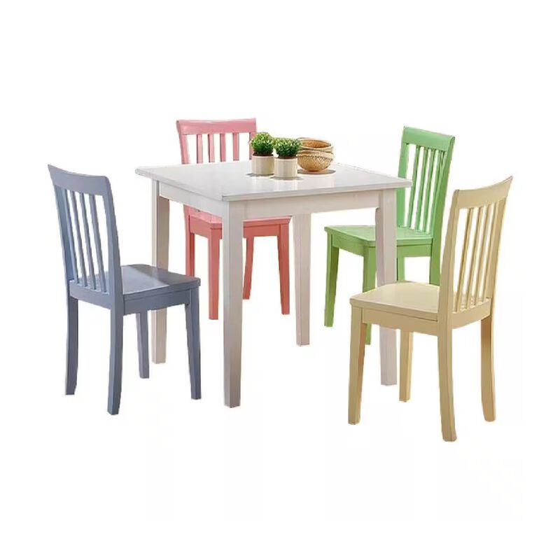 Reyi 5pc Kids Childrens Dining Table and 4 Chair Set, Colorful Wood - Benzara