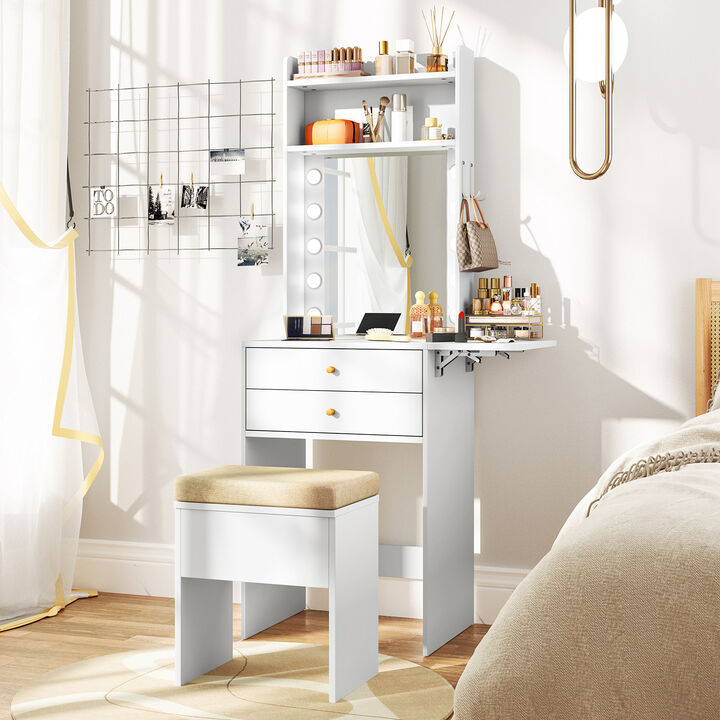 Compact Vanity Desk Set with 3-Color Lighted Mirror and Power Outlets