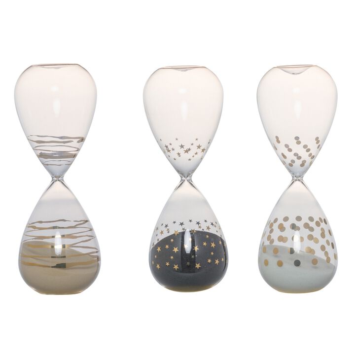 Doug Set of 3 Decorative 60 Minute Hourglass Accent Decor, Colored Sand - Benzara