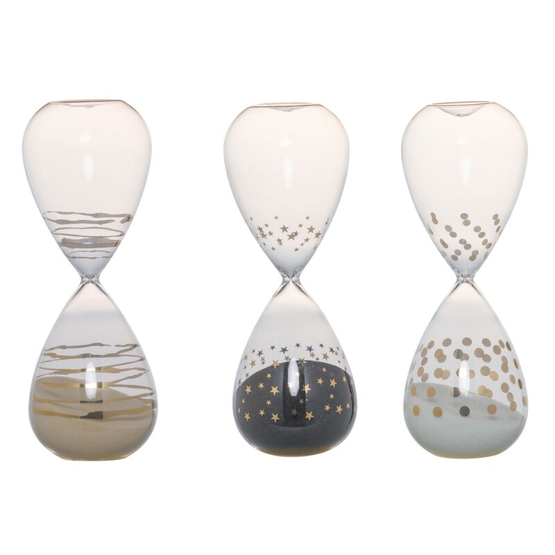 Doug Set of 3 Decorative 60 Minute Hourglass Accent Decor, Colored Sand - Benzara