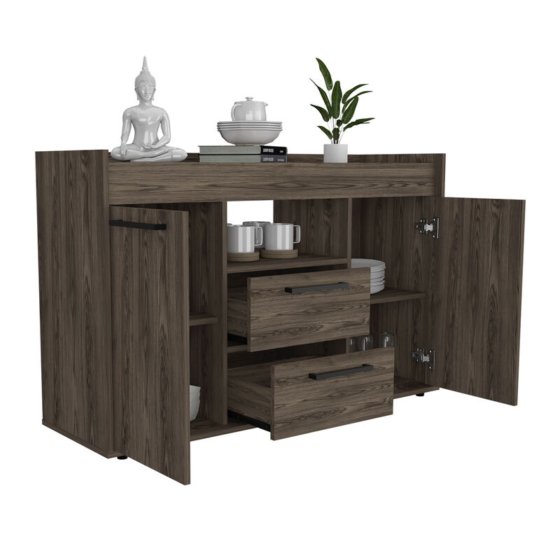 DEPOT E-SHOP Hart Sideboard Double Door Cabinet, One Open Shelf, Dark Walnut