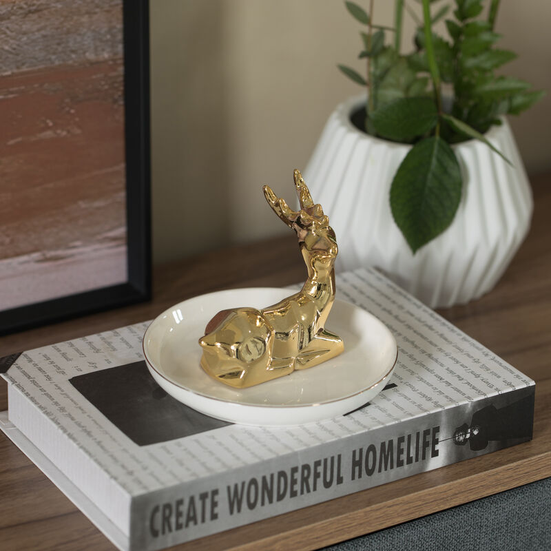 Uniquewise Deer Design Jewelry Holder with Decorative Trinket Dish Organizer