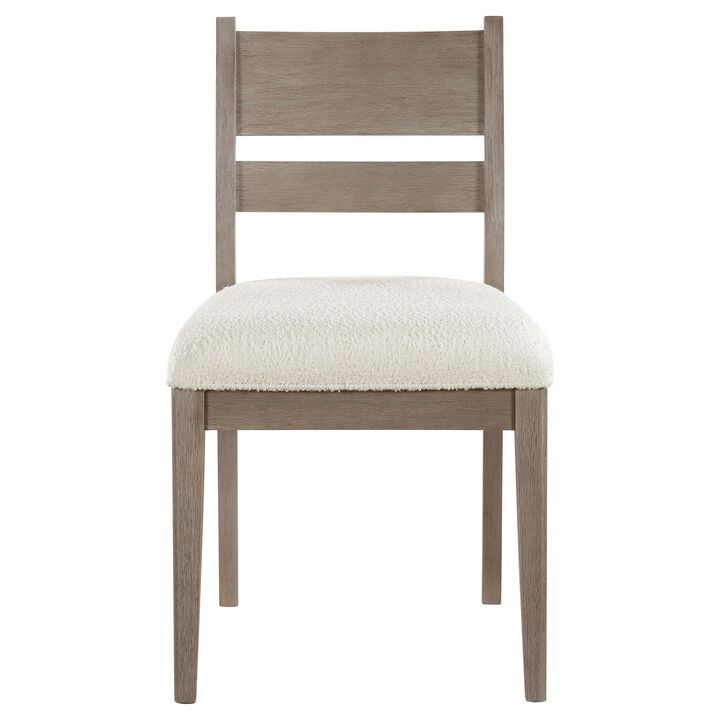 Elia Dining Side Chair Set of 2, Ladderback, Gray Wood, Cream Fabric - Benzara