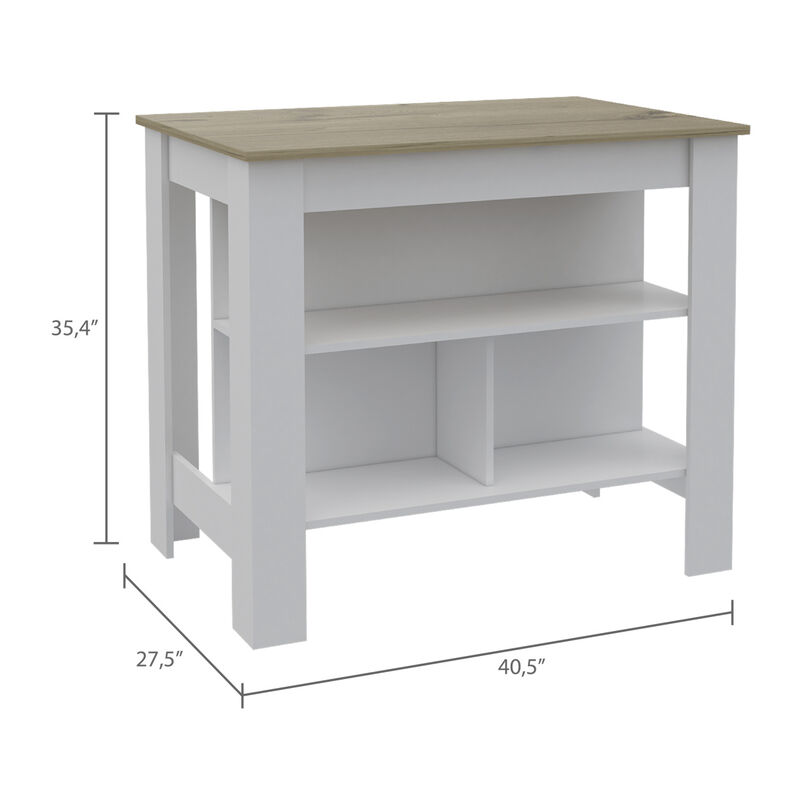 Streamdale Rockaway 3-Shelf Kitchen Island White And Light Oak
