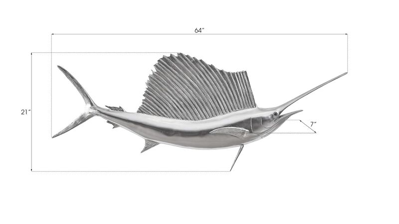 Sail Fish Wall Sculpture Silver Leaf