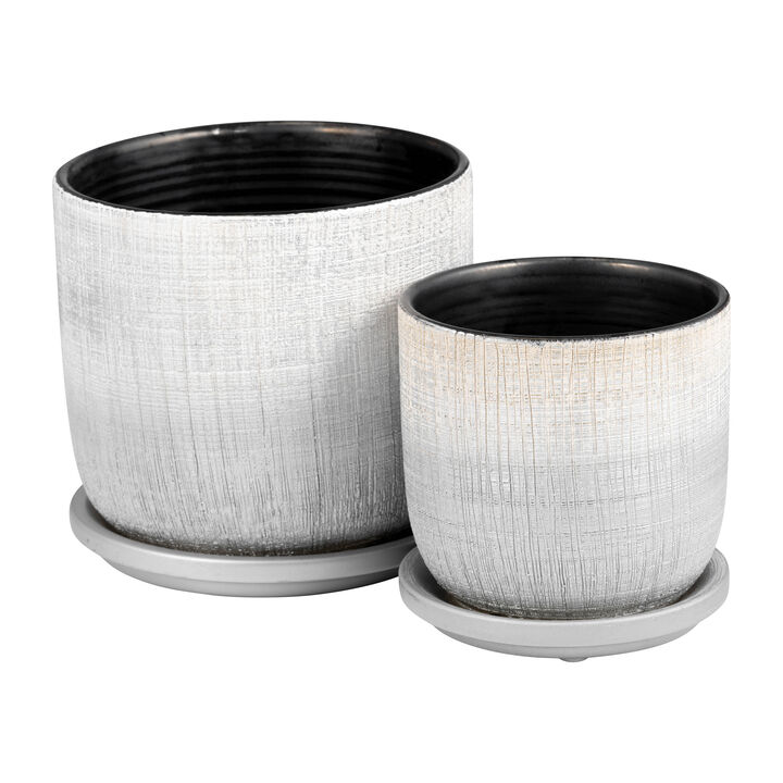 Textured Planter with Saucer, Silver Set