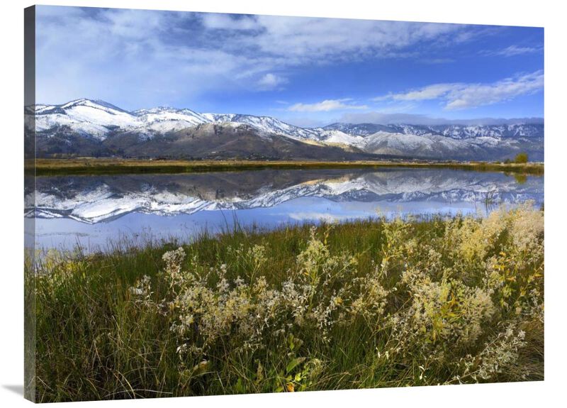 Carson Range reflected in Washoe Lake, Nevada-Canvas Art-40x30
