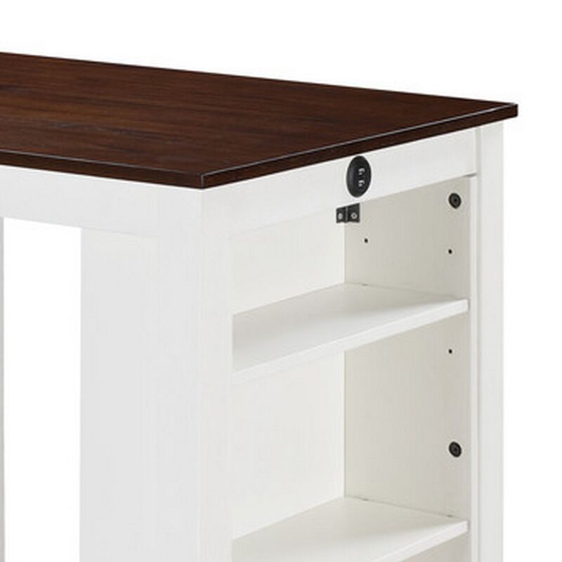 Ham 36 Inch Counter Height Small Dining Table with Shelves, USB Port, White - Benzara