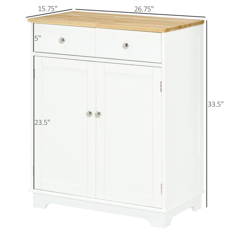 White Kitchen Helper: Storage Cabinet with Wood Top, Shelf & Drawers