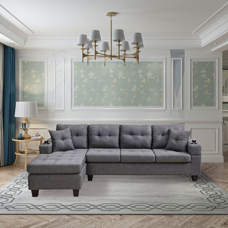 Mega Sectional Sofa Left With Footrest, Convertible Corner Sofa With Armrest Storage, Section