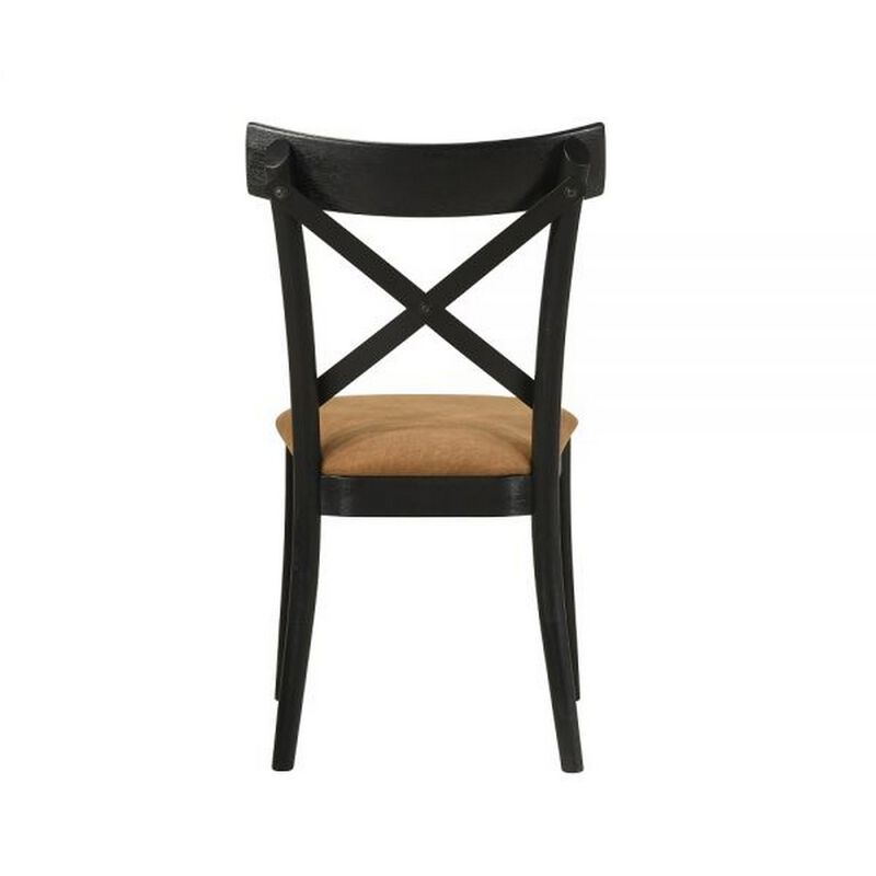 Hilly 21 Inch Dining Chair, Set of 2, Crossbuck Backrest, Brown and Black - Benzara
