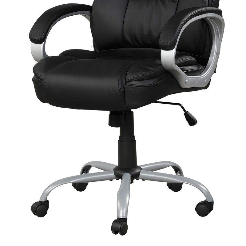 30 Inch Office Chair, 360 Degree Swivel, Cushioned Black Faux Leather - Benzara