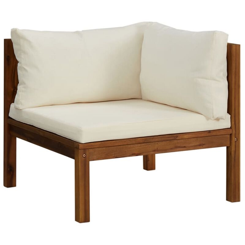 6pc Outdoor Modular Sofa Set, Cream Cushions, Brown Solid Acacia Wood - Benzara