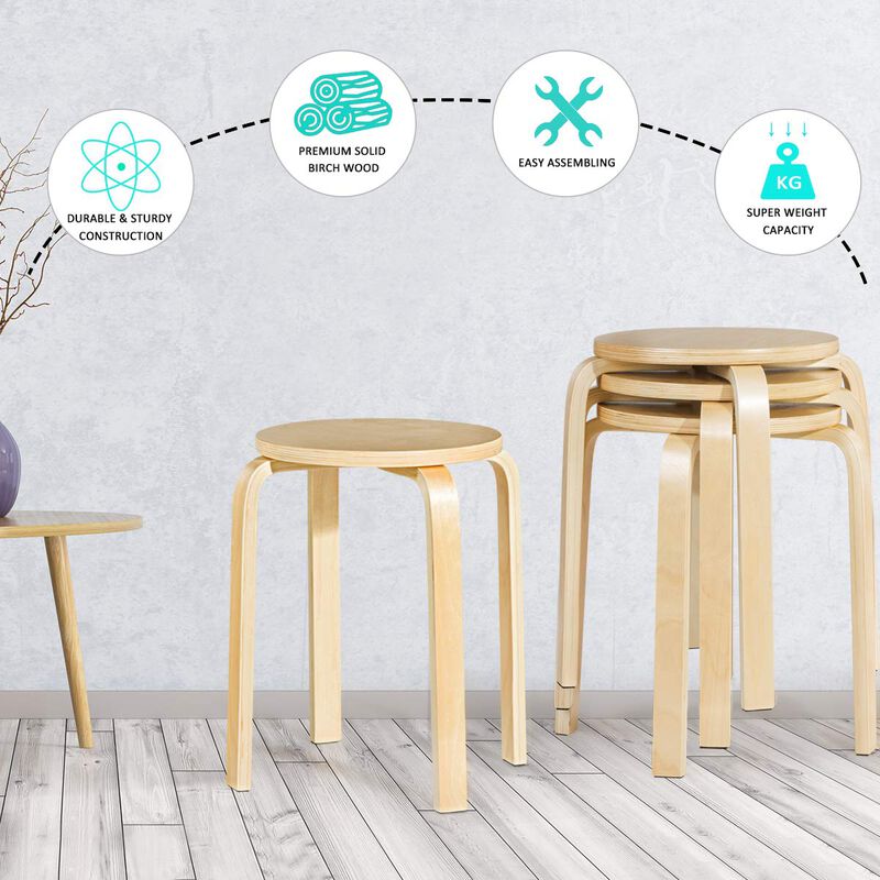 Stackable Stools Set of 4 with Square Top and Rounded Corners