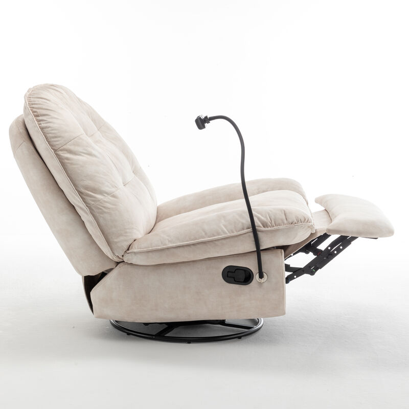 Reclining lazy chair, mobile phone holder, large and comfortable reading chair, swivel gliding rocking chair, gold-stamped velvet