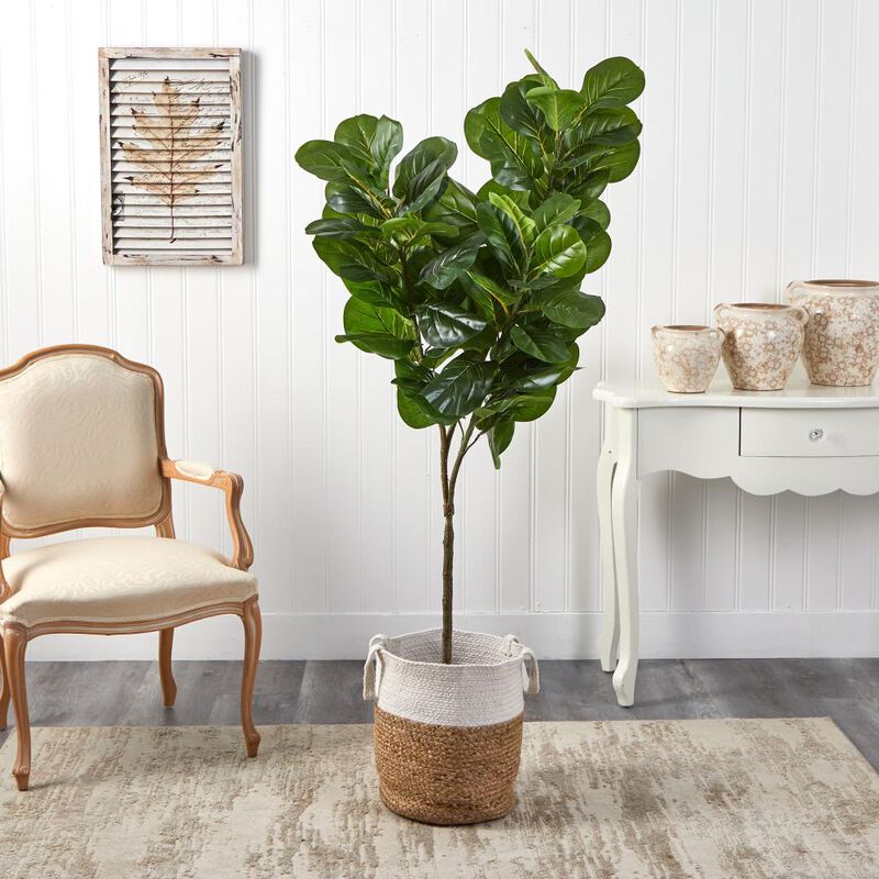 Hivvago 6 Feet Fiddle Leaf Fig Artificial Tree in Handmade Natural Jute and Cotton Planter