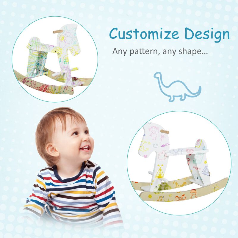 White Classic Toy: Traditional Wooden Rocking Horse for 3-6 Years
