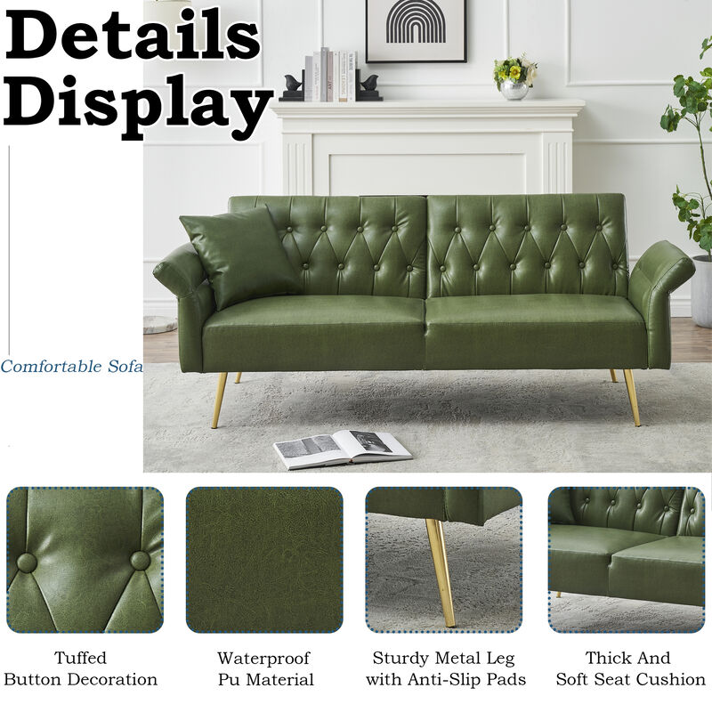 Merax Faux Leather Sleeper Sofa with Adjustment Armrests