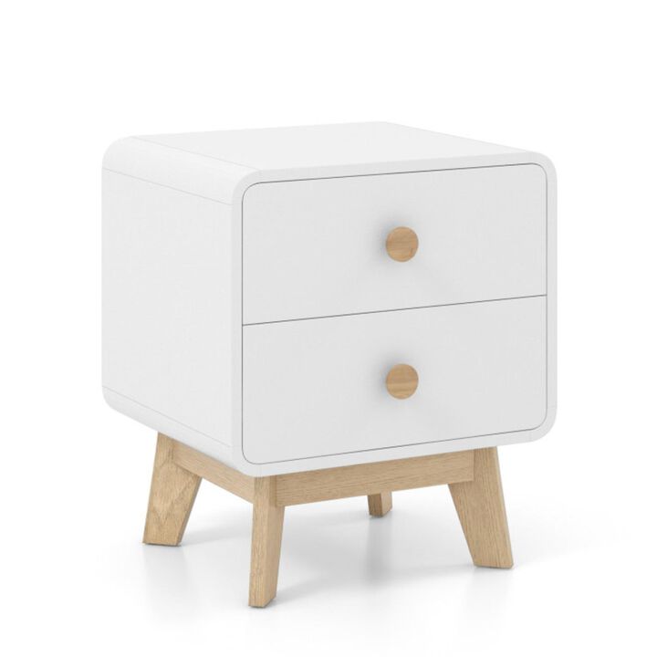 Hivvago Nightstand with 2 Drawers Solid Rubber Wood Legs