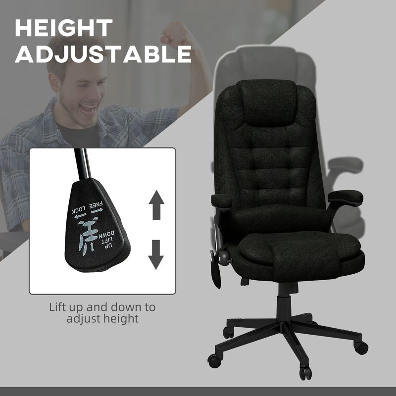 Black Linen Massage Office Chair: Heated, High Back, Remote
