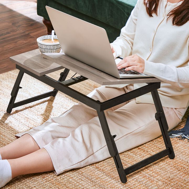 Adjustable Laptop Desk for Bed or Sofa - Tilting Top and Height Adjustable Folding Legs, Fits Up to 15.6-Inch Screens