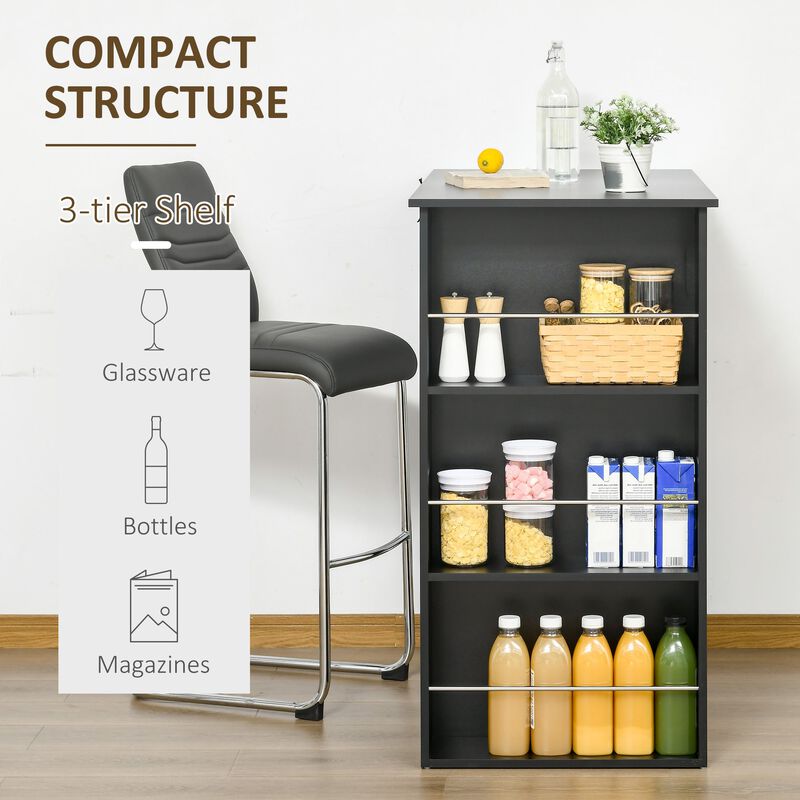 Black Kitchen Table: Modern Bar Height Dining Table with Storage Shelves