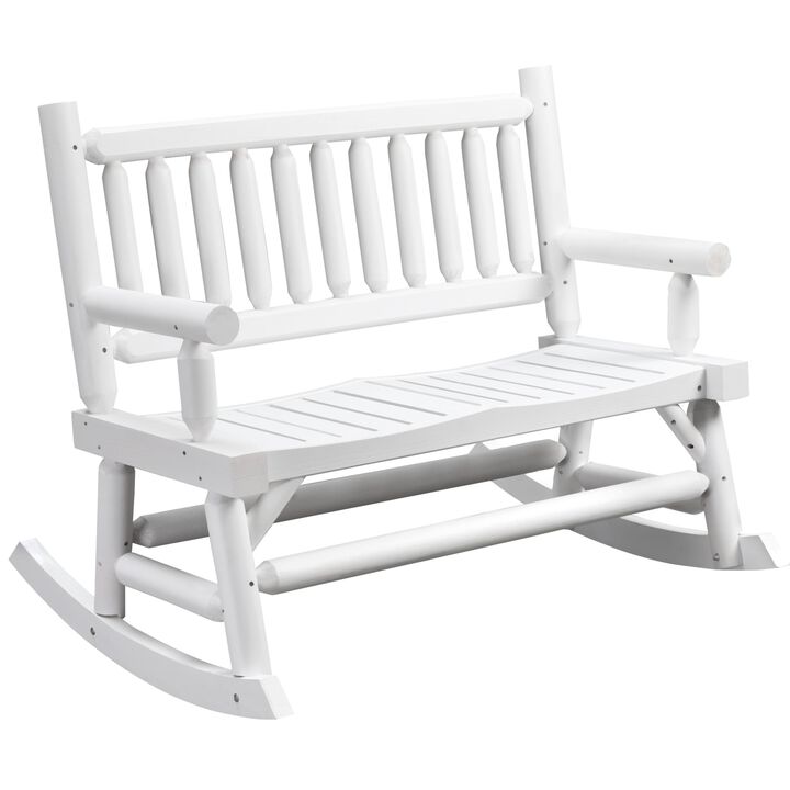 White Outdoor Rocker: 2-Person Wooden Loveseat with Curved Seats