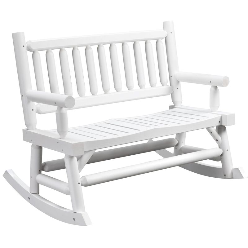 White Outdoor Rocker: 2-Person Wooden Loveseat with Curved Seats