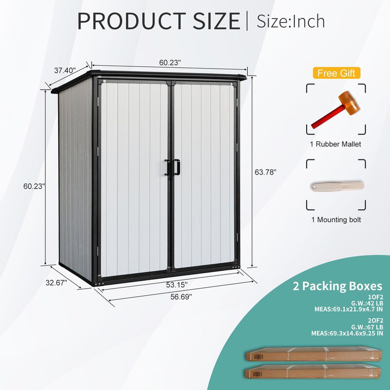 MONDAWE 5x3FT Outdoor Storage Shed Waterproof Resin Cabinet with Lockable Doors for Bikes and Patio Furniture