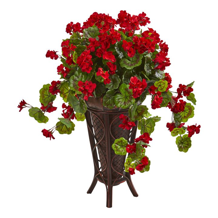 Hivvago Geranium Artificial Plant in Stand Planter