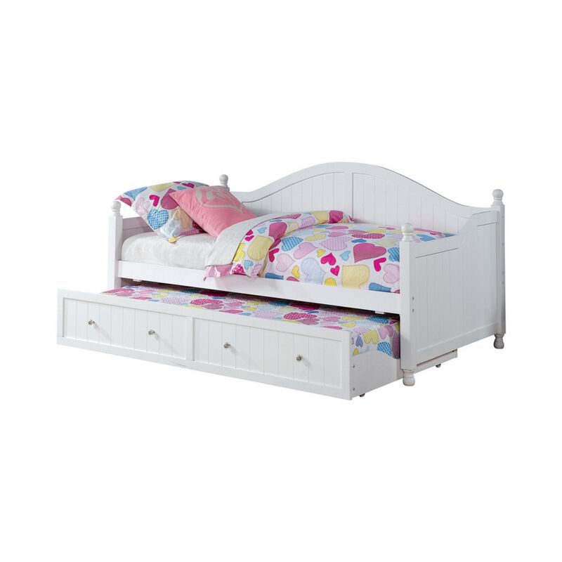 Contemporary Style Wooden Twin Daybed with Trundle, White-Benzara