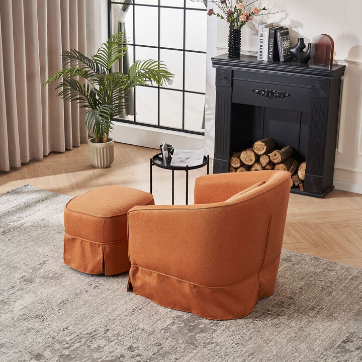 Swivel Barrel Chair Set with Ottoman and Metal Base