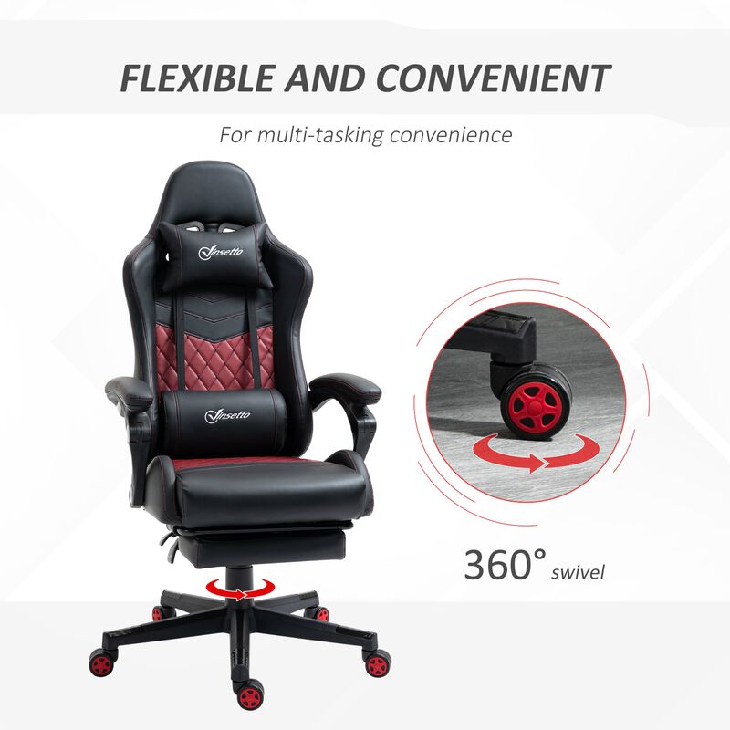 Black Gaming Throne: Racing Chair with PU Leather Footrest and Swivel Wheels