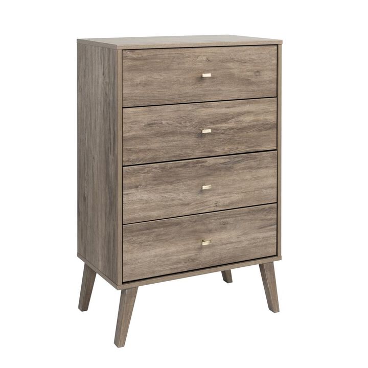 Prepac Milo Mid Century Modern  4-drawer Chest, Drifted Gray