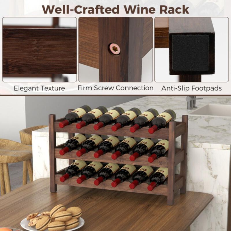 3-Tier Wicker Freestanding Countertop Wine Bottle Organizer