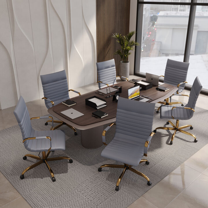LeisureMod Harris High-Back Faux Leather Office Chair with Gold Frame – Modern Executive Desk Chair, Adjustable Swivel, Ergonomic Support for Home & Office