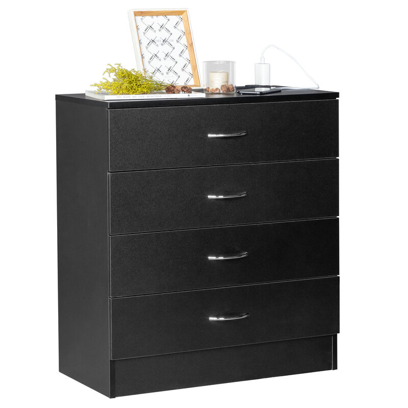 4-Drawer Nightstand Dresser in PB Wood with USB Ports & Outlet for Bedroom Storage