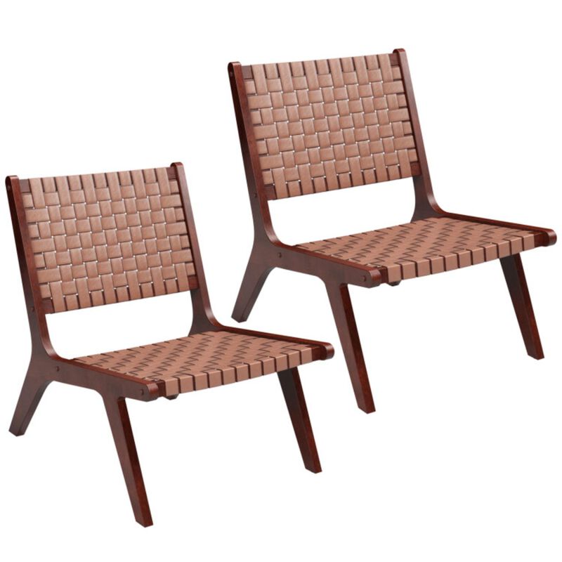 Hivvago Set of 1/2 Woven Leather Accent Chairs with Wood Frame