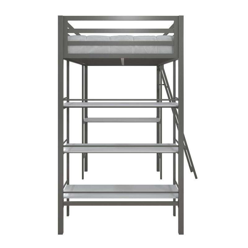 Nova Metal Loft Bed with Desk and Storage Shelves, Graphite Gray