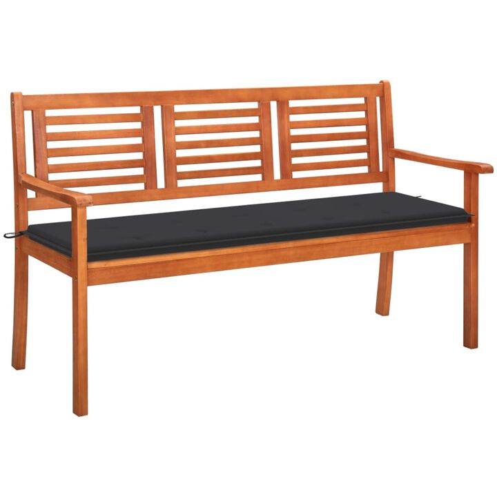 vidaXL 3-Seater Garden Bench with Cushion 59.1" Solid Eucalyptus Wood