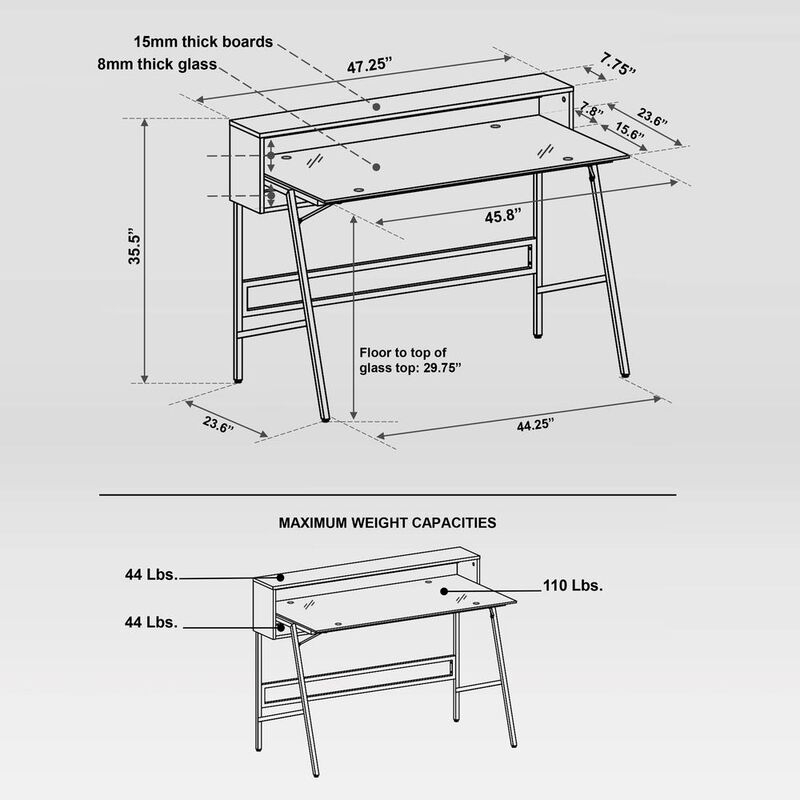 Techni Mobili Home Office Writing Desk wih riser, Gold