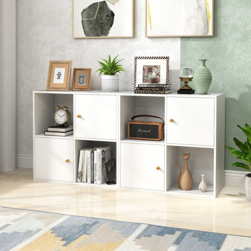 4-Cube Bookcase 3-Tier Bookshelf with Dual Anti-Tipping Kits and 2 Cabinets