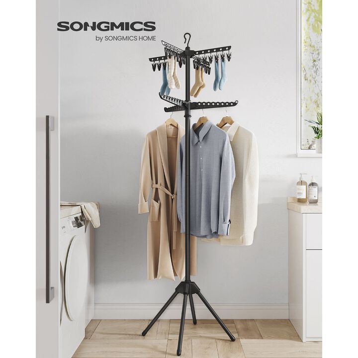 Foldable Indoor Rotary Garment Rack with 2-Tier Quadripod Frame